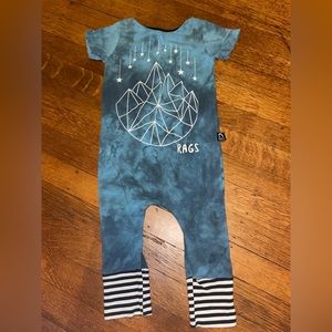 Rags to Raches tie dye geo mountain falling stars short sleeve romper jumpsuit
